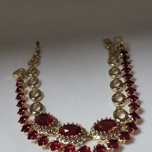 Elegant Gold Plated and Red Gemstone Bracelet